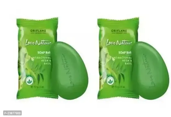 Love Nature Soap Bar Antibacterial Neem Basil 75Gm Each Pack Of 2