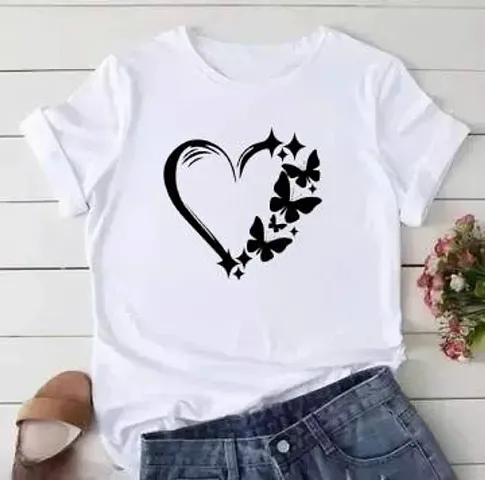 Fancy White Digital Print T-Shirt For Women