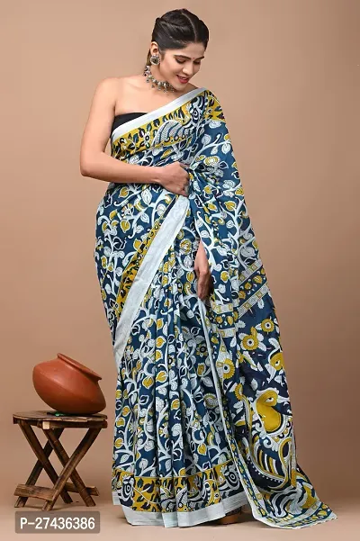 Stylish Multicoloured Cotton Printed Saree with Blouse piece For Women