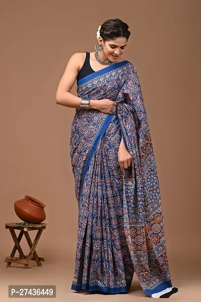 Stylish Multicoloured Cotton Printed Saree with Blouse piece For Women