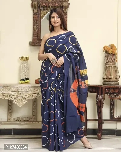 Stylish Blue Cotton Printed Saree with Blouse piece For Women-thumb0