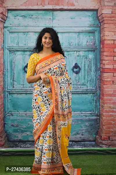 Stylish Multicoloured Cotton Printed Saree with Blouse piece For Women-thumb0