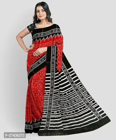 Stylish Red Cotton Printed Saree with Blouse piece For Women