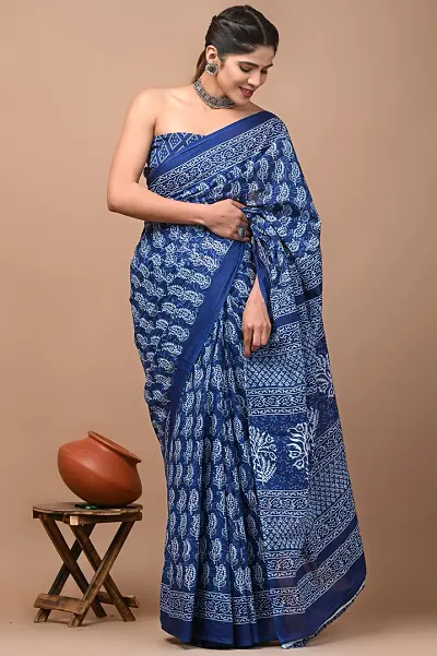Alluring Cotton Blend Saree without Blouse piece