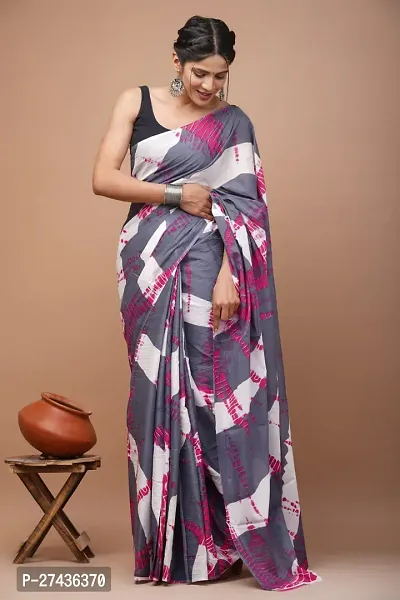 Stylish Multicoloured Cotton Printed Saree with Blouse piece For Women