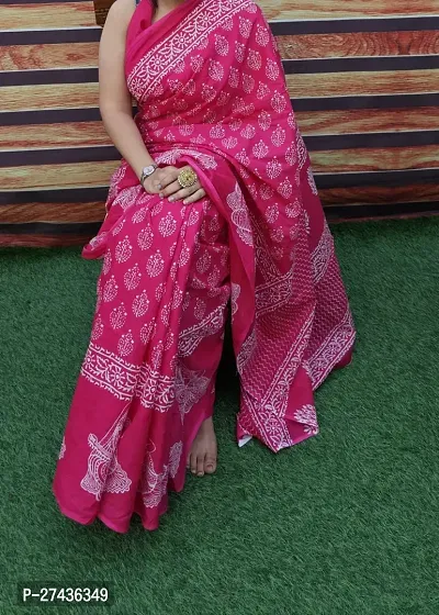 Stylish Pink Cotton Printed Saree with Blouse piece For Women