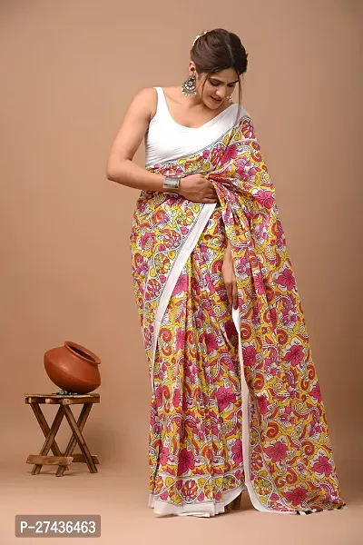 Stylish Multicoloured Cotton Printed Saree with Blouse piece For Women-thumb0