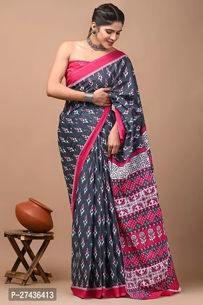 Stylish Multicoloured Cotton Printed Saree with Blouse piece For Women-thumb0