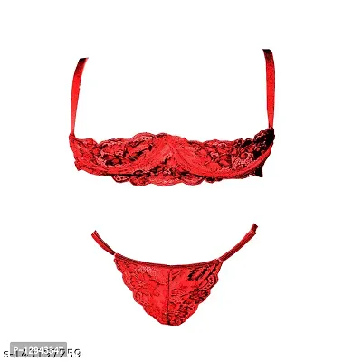 Women Sexy Lace Front Open Bra and Panty Lingerie Set Free Size
