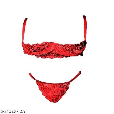 Women Sexy Lace Front Open Bra and Panty Lingerie Set Free Size