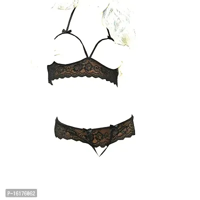 Buy Psychovest Women's Sexy Crotch Less Front Open Bra And Panty Lingerie  Set Free Size Black Online In India At Discounted Prices