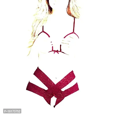 Buy Psychovest Red Lace Criss Cross V Neck Bra And Panty Lingerie