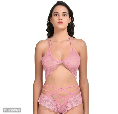 Sizzling Pink Polyester Lingerie Set For Women-thumb0