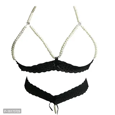 Buy BLACK OPEN-CROTCH PEARL STRAP LACE THONG for Women Online in India