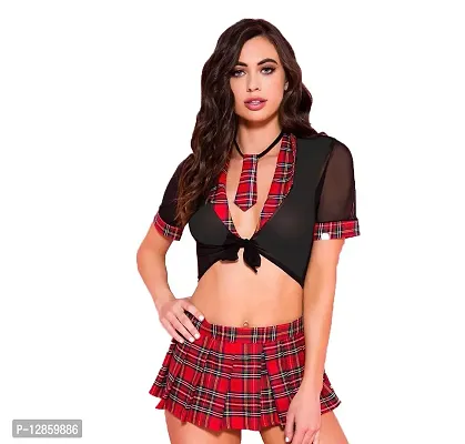 Elegant Sexy Crop Top And Skirt Roleplay School Girl Costume Lingerie Set For Women-thumb0