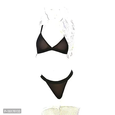 Women's Sexy Lace Front Open Bra and Crotchless Panty Lingerie Set Free Size