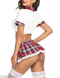 Classic Women Polyester Crop Top and Skirt Roleplay Costume Lingerie set (White)-thumb2