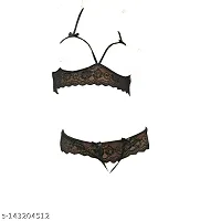 Women Sexy Crotch Less Front Open Bra and Panty Lingerie Set Free Size-thumb2