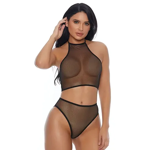 Elegant Self Pattern Net Lingerie Sets For Women