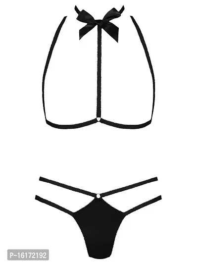 Psychovest Women's Sexy Bikini Stripped Bra and Panty Lingerie Set Free Size