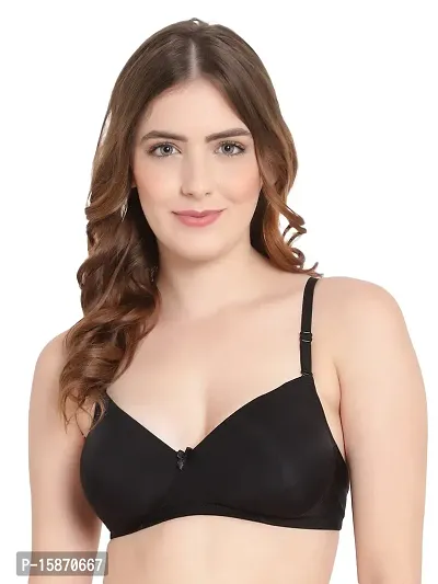 Solid Cotton Black Padded Bra For Women-thumb0