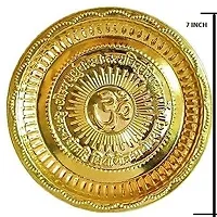 PRANCHI Pooja Plate Brass  Copper Handmade Decorative Puja Aarti Thali with Engravings Gayatri Mantra with Om Symbol in Centre Beautiful Pooja Plate/Diwali Gifts/Bhog thali-7 Inch Diameter (Brass)-thumb1