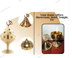 Pranchi Metals Om Swastik Brass Table Diya | Akhand Diya Oil Lamp for Home and Office Mandir Decoration | Height - 20 Inch-thumb1