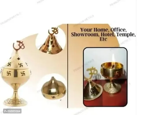 Pranchi Metals Om Swastik Brass Table Diya | Akhand Diya Oil Lamp for Home and Office Mandir Decoration | Height - 20 Inch-thumb2