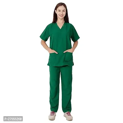 Classic Green Poly Crepe Solid  Scrub Suit For Nurses And Doctors