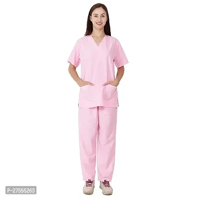 Classic Pink Poly Crepe Solid  Scrub Suit For Nurses And Doctors
