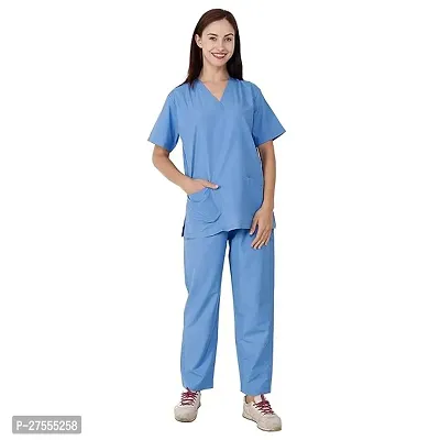 Classic Blue Poly Crepe Solid  Scrub Suit For Nurses And Doctors-thumb0