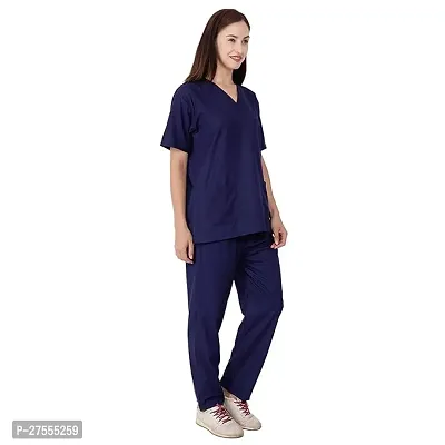 Classic Navy Blue Poly Crepe Solid  Scrub Suit For Nurses And Doctors