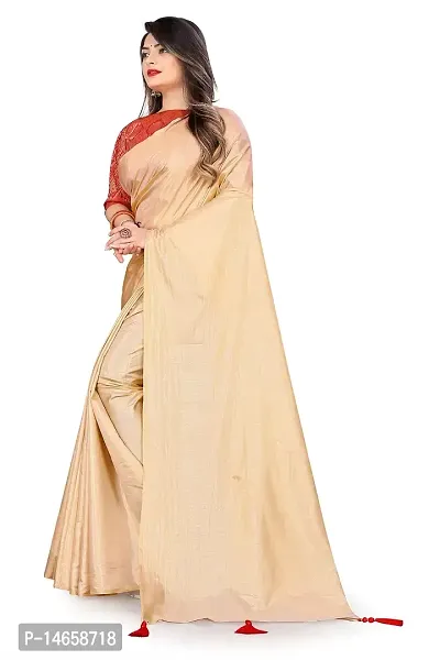 Tanviv fashion Care Women's Banarasi Silk Saree With Blouse (tans001_Beige)-thumb2