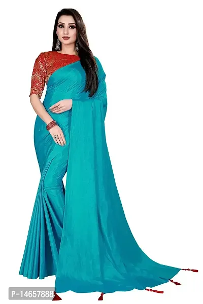 Tanviv fashion Care Women's Banarasi Silk Saree With Blouse (tans001_Sky Blue)-thumb0