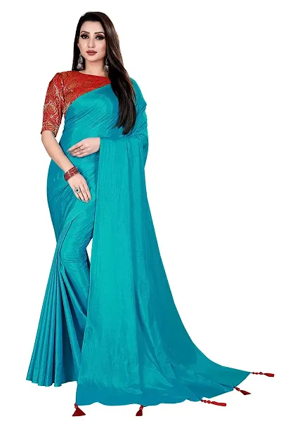 Tanviv fashion Care Women's Banarasi Silk Saree With Blouse (tans001_Sky Blue)