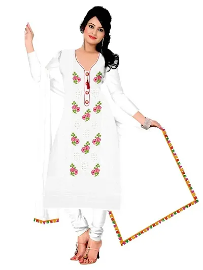 Stylish Daily Wear Cotton Embroidered Dress Material with Dupatta For Women