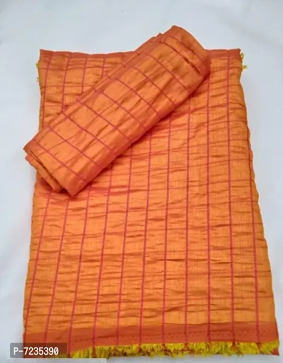 Golden Orange Cheks Woven Saree With Unstiched Blouse For Women-thumb0