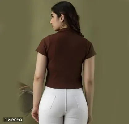Elegant Brown Cotton Solid Top For Women-thumb2