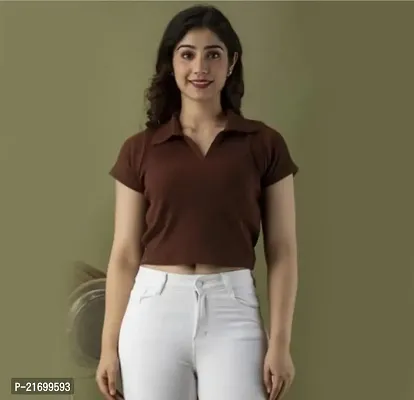 Elegant Brown Cotton Solid Top For Women-thumb0