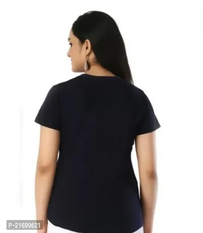 Elegant Black Cotton Solid Tshirt For Women-thumb2