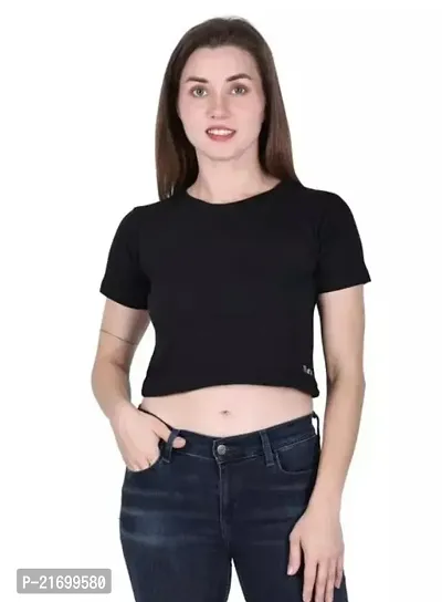 Elegant Black Cotton Crop Top Tshirt For Women