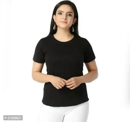 Elegant Black Cotton Solid Tshirt For Women