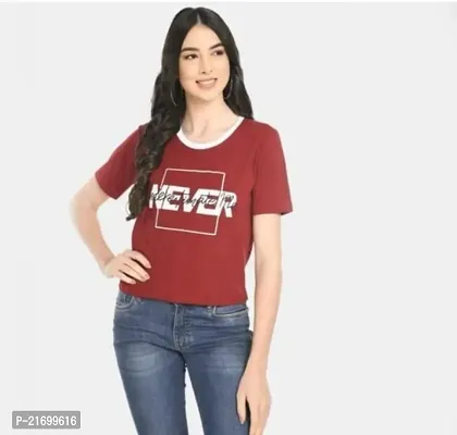 Elegant Maroon Cotton Printed Tshirt For Women