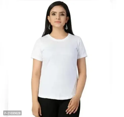 Elegant White Cotton Solid Tshirt For Women