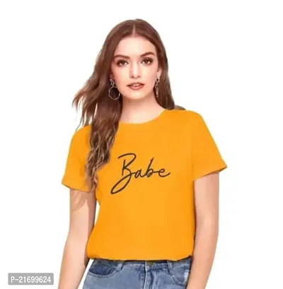 Elegant Yellow Cotton Printed Tshirt For Women