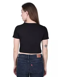 Elegant Black Cotton Crop Top Tshirt For Women-thumb1