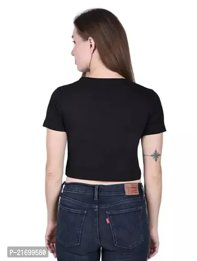 Elegant Black Cotton Crop Top Tshirt For Women-thumb2