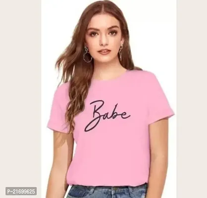 Elegant Pink Cotton Printed Tshirt For Women-thumb0