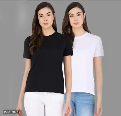 Elegant Multicoloured Cotton Solid Tshirt For Women Pack Of 2