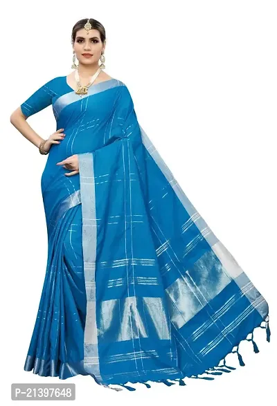 Fancy Cotton Blend Saree without Blouse piece For Women-thumb0